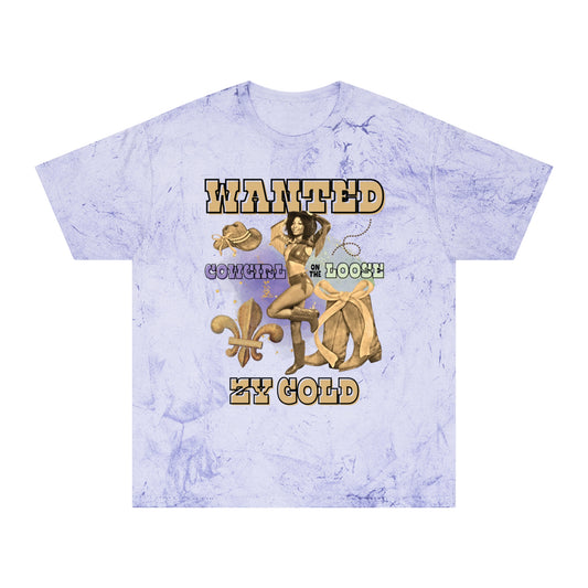 ZY GOLD COWGIRL ON THE LOOSE TIE-DYE T-SHIRT