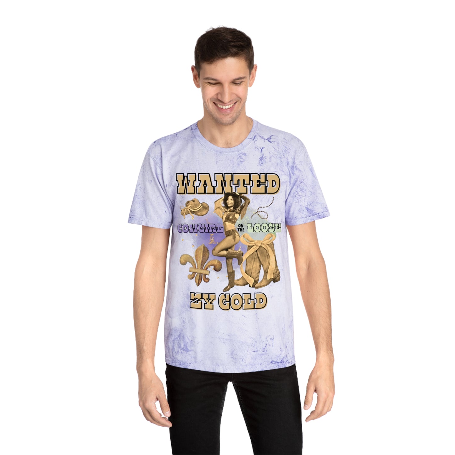 ZY GOLD COWGIRL ON THE LOOSE TIE-DYE T-SHIRT